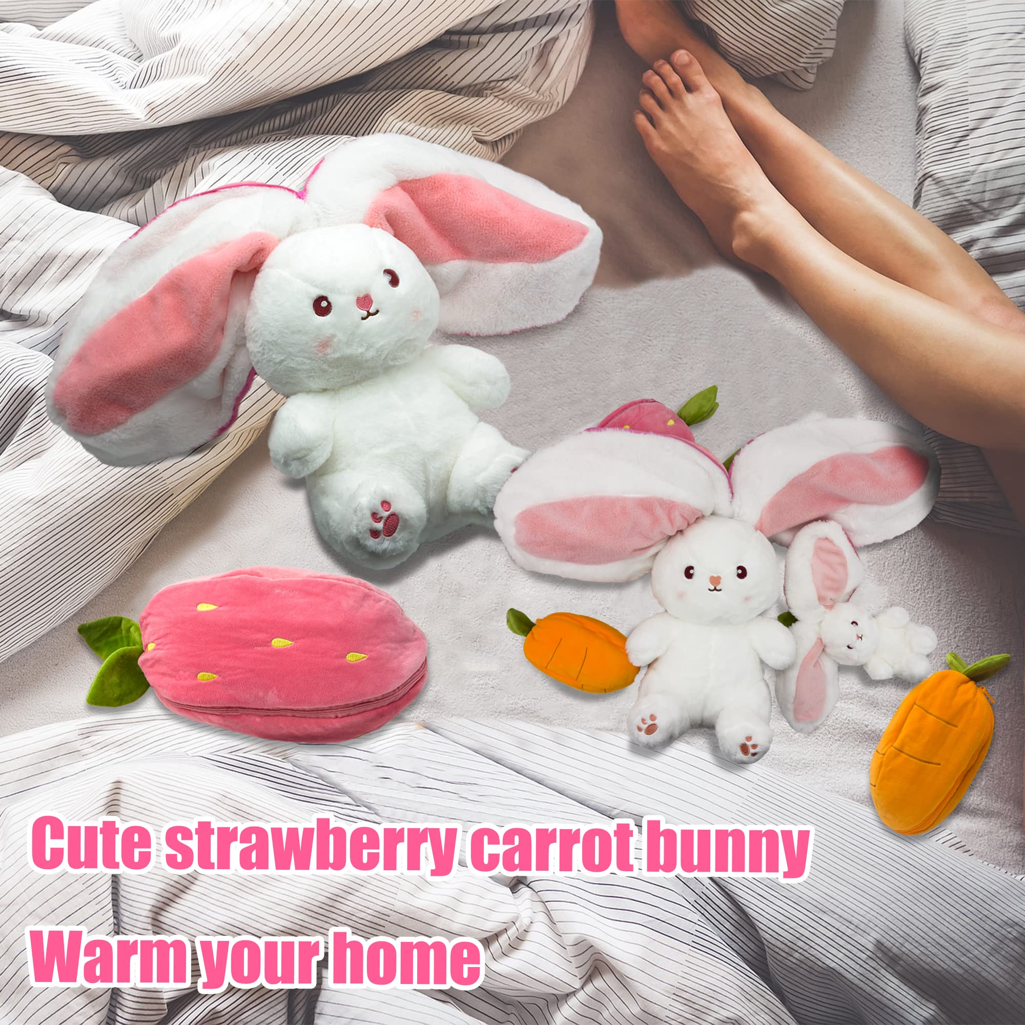 Strawberry Bunny Transformed into Little Rabbit Fruit Doll Plush Toy
