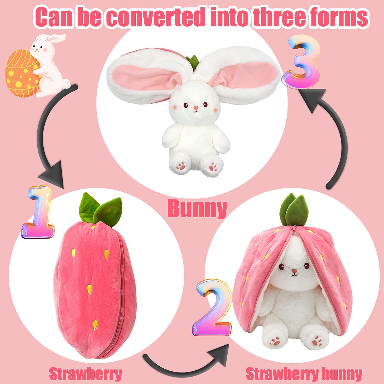 Strawberry Bunny Transformed into Little Rabbit Fruit Doll Plush Toy